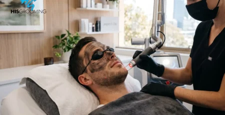 Man receiving a carbon facial for men in Perth using a Q-switched laser at His Grooming